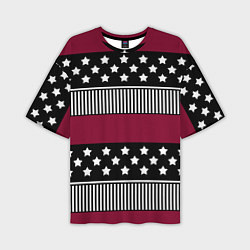 Мужская футболка оверсайз Burgundy black striped pattern