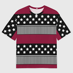Мужская футболка оверсайз Burgundy black striped pattern