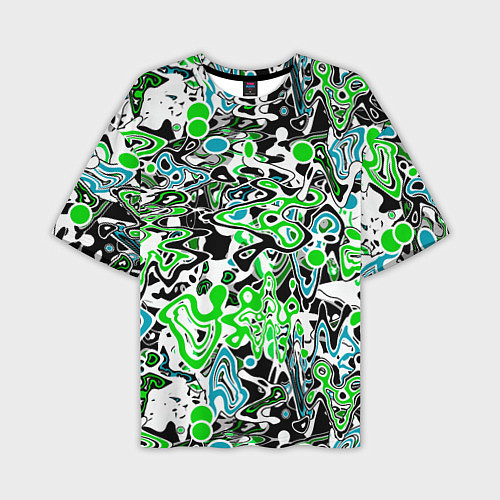 Мужская футболка оверсайз Зелено-голубой абстрактный узор / 3D-принт – фото 1