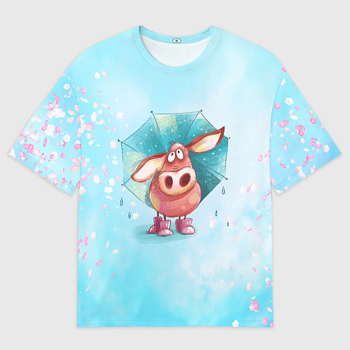 Мужская футболка оверсайз Свинка под зонтиком в дождь / 3D-принт – фото 1