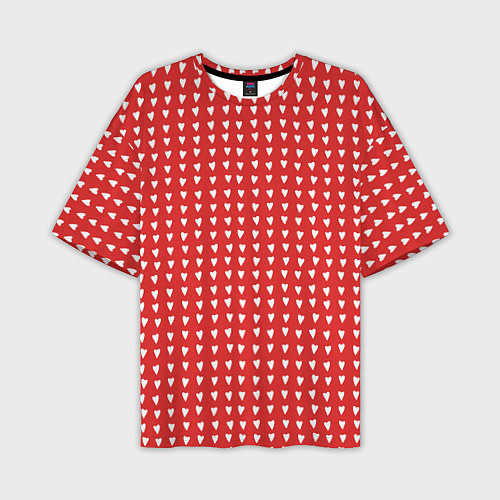Мужская футболка оверсайз Красные сердечки паттерн / 3D-принт – фото 1