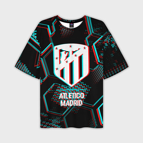 Мужская футболка оверсайз Atletico Madrid FC в стиле glitch на темном фоне / 3D-принт – фото 1