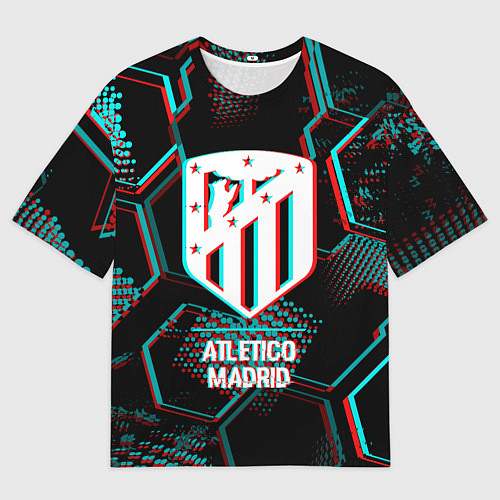 Мужская футболка оверсайз Atletico Madrid FC в стиле glitch на темном фоне / 3D-принт – фото 1
