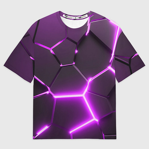 Мужская футболка оверсайз Фиолетовые неоновые геометрические плиты / 3D-принт – фото 1