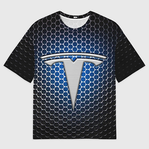 Мужская футболка оверсайз Tesla - металлический логотип на сетке / 3D-принт – фото 1