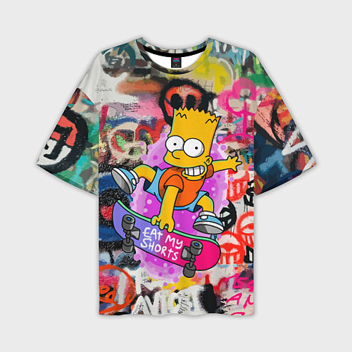 Мужская футболка оверсайз Скейтбордист Барт Симпсон на фоне стены с граффити / 3D-принт – фото 1