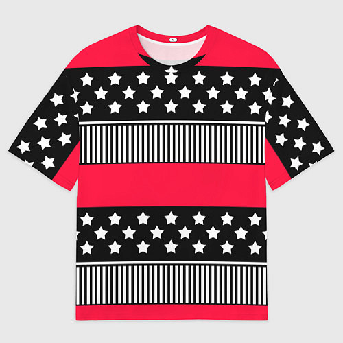 Мужская футболка оверсайз Red and black pattern with stripes and stars / 3D-принт – фото 1