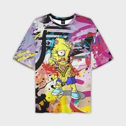 Мужская футболка оверсайз Зомби Барт Симпсон с рогаткой на фоне граффити