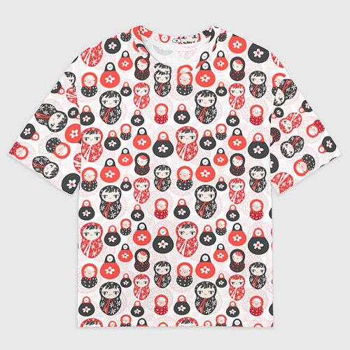 Мужская футболка оверсайз Матрёшка и цветы / 3D-принт – фото 1