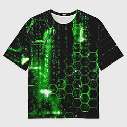 Футболка оверсайз мужская Зелёный программный код, цвет: 3D-принт