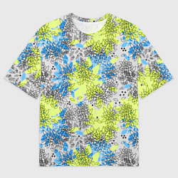 Мужская футболка оверсайз Цветочный узор Голубой и Лайм