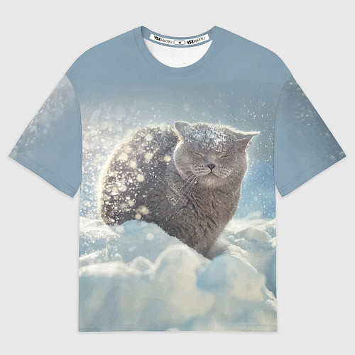 Мужская футболка оверсайз Кот встречает Новый Год! / 3D-принт – фото 1