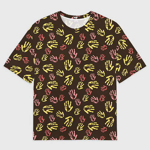 Мужская футболка оверсайз Отпечатки рук разноцветные / 3D-принт – фото 1