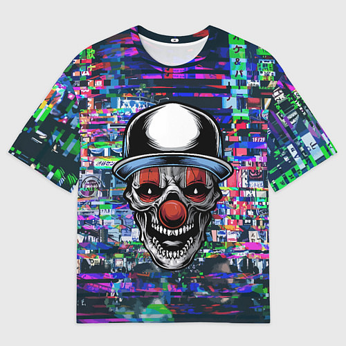 Мужская футболка оверсайз Злой клоун на фоне городской рекламы / 3D-принт – фото 1
