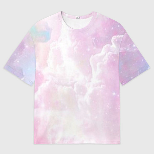 Мужская футболка оверсайз Розовые облака на голубом небе / 3D-принт – фото 1