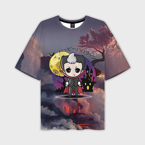 Мужская футболка оверсайз Японский вампир - малолетка - сакура / 3D-принт – фото 1