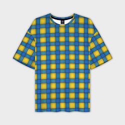 Футболка оверсайз мужская Желтый с синим клетчатый модный узор, цвет: 3D-принт