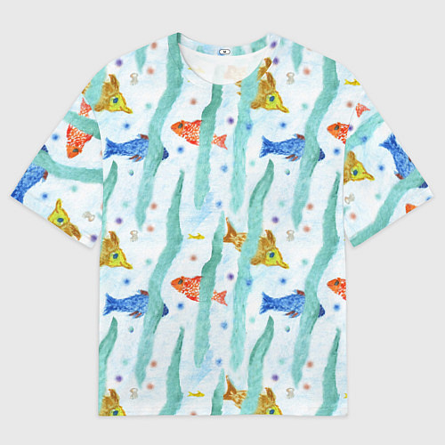 Мужская футболка оверсайз Детский рисунок рыбки акварель / 3D-принт – фото 1