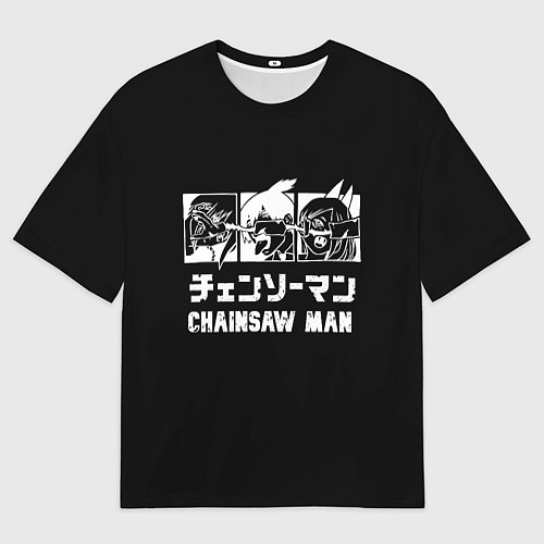 Мужская футболка оверсайз Человек-бензопила Аки Хаякава, Пауэр и Макима / 3D-принт – фото 1