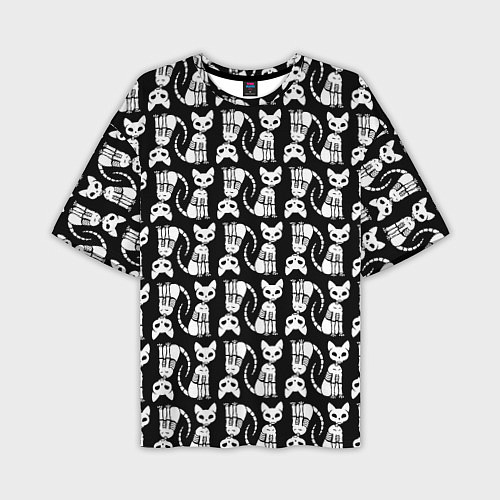 Мужская футболка оверсайз Скелет кошки - Halloween pattern / 3D-принт – фото 1