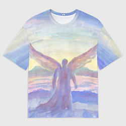Мужская футболка оверсайз Архангел в облаках акварель