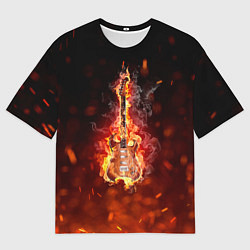 Футболка оверсайз мужская Гитара - пламя, цвет: 3D-принт