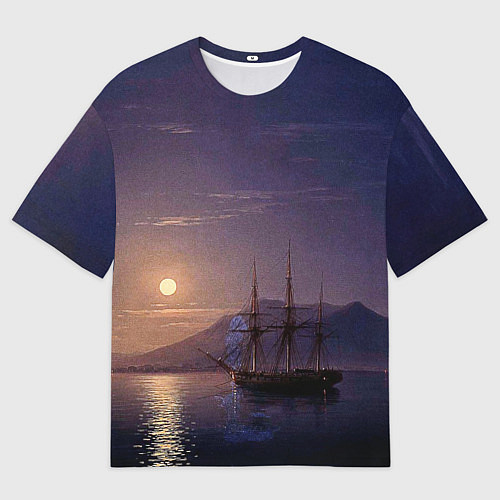 Мужская футболка оверсайз Парусник у берегов Крыма в лунную ночь Айвазовский / 3D-принт – фото 1
