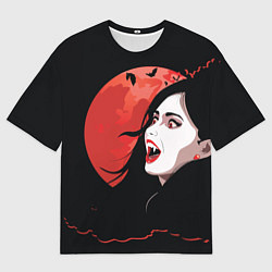 Мужская футболка оверсайз Вампирша на фоне красной луны
