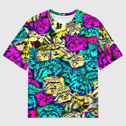 Мужская футболка оверсайз Психоделические манулы / 3D-принт – фото 1