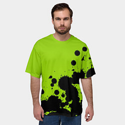 Футболка оверсайз мужская Чёрные кляксы на зелёном фоне, цвет: 3D-принт — фото 2