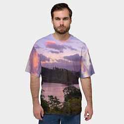 Футболка оверсайз мужская Пейзаж вечерней реки и леса, цвет: 3D-принт — фото 2