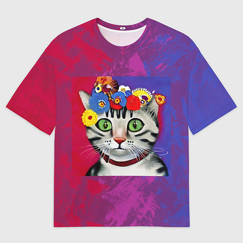 Мужская футболка оверсайз Кошка Фриды Кало из нейросети / 3D-принт – фото 1