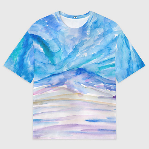 Мужская футболка оверсайз Заснеженный пейзаж акварель / 3D-принт – фото 1