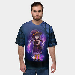 Футболка оверсайз мужская Ведьма-малолетка с котами - Halloween, цвет: 3D-принт — фото 2