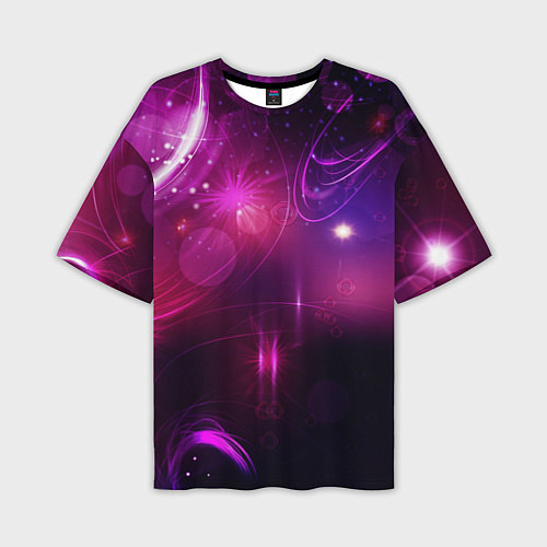 Мужская футболка оверсайз Фиолетовые неоновые блики / 3D-принт – фото 1