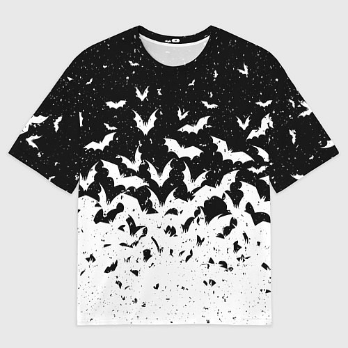 Мужская футболка оверсайз Black and white bat pattern / 3D-принт – фото 1