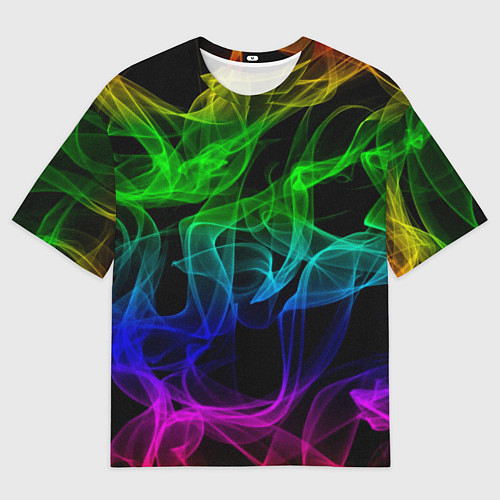 Мужская футболка оверсайз Разноцветный неоновый дым / 3D-принт – фото 1