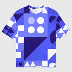 Футболка оверсайз мужская Геометрические синие, фиолетовые и белые фигуры, цвет: 3D-принт