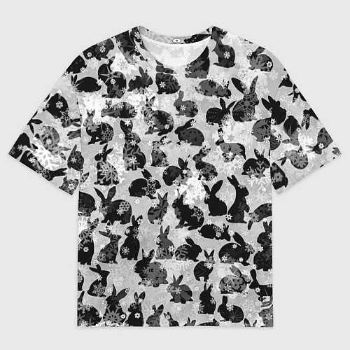 Мужская футболка оверсайз Черные новогодние кролики / 3D-принт – фото 1