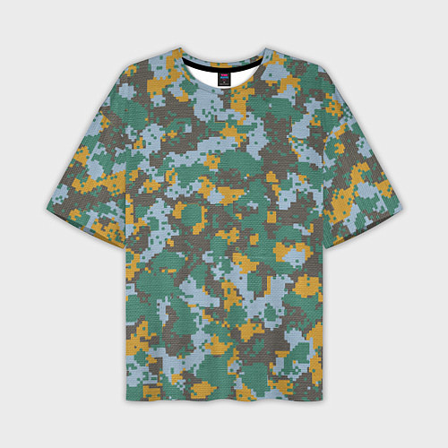 Мужская футболка оверсайз Цифровой камуфляж - зелено-голубой / 3D-принт – фото 1