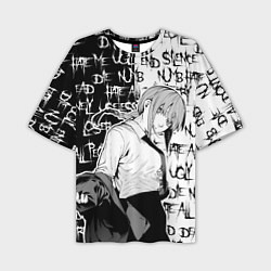 Мужская футболка оверсайз Макима - Надписи - черно-белый