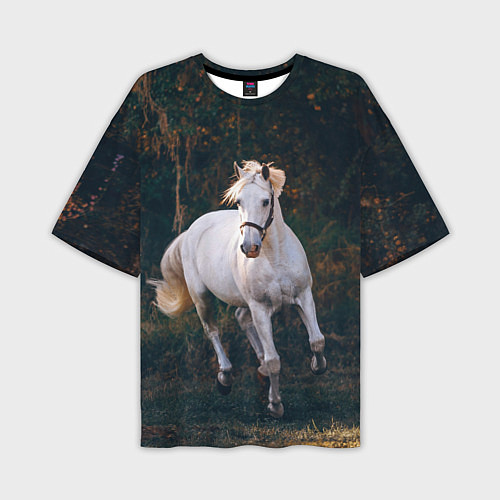 Мужская футболка оверсайз Скачущая белая лошадь / 3D-принт – фото 1