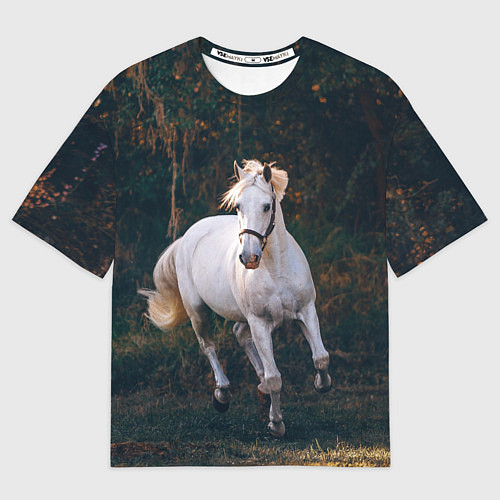 Мужская футболка оверсайз Скачущая белая лошадь / 3D-принт – фото 1
