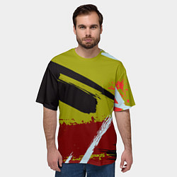 Футболка оверсайз мужская Множество красок на тёмно-зелёном фоне, цвет: 3D-принт — фото 2