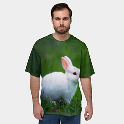 Футболка оверсайз мужская Кролик на фоне травы, цвет: 3D-принт — фото 2
