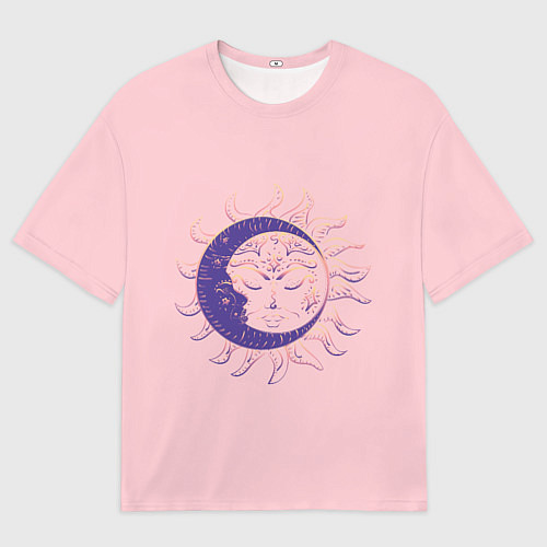 Мужская футболка оверсайз Спящие солнце и месяц в стиле модерн / 3D-принт – фото 1