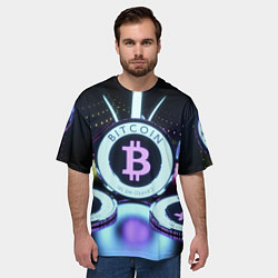 Футболка оверсайз мужская Неоновый светящийся биткоин, цвет: 3D-принт — фото 2