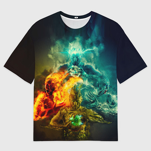 Мужская футболка оверсайз 4 элемента - природные стихии / 3D-принт – фото 1