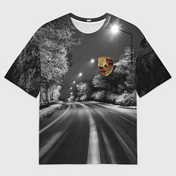 Мужская футболка оверсайз Порше - зимняя дорога