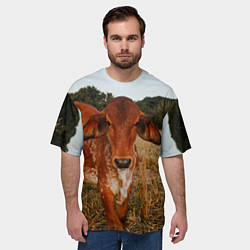 Футболка оверсайз мужская Коровка на поле, цвет: 3D-принт — фото 2